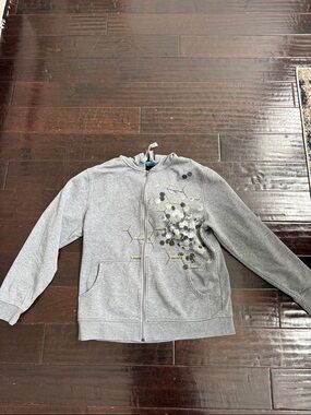 Gray Zip-Up Hoodie with Geometric Print